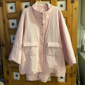 SOLD Selkie Oversized Pastel Pink Puffer Button Up Jacket 2X
